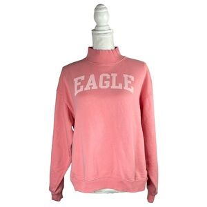 American Eagle Pink Mock-neck Pullover Sweatshirt Collegiate Barbie Casual